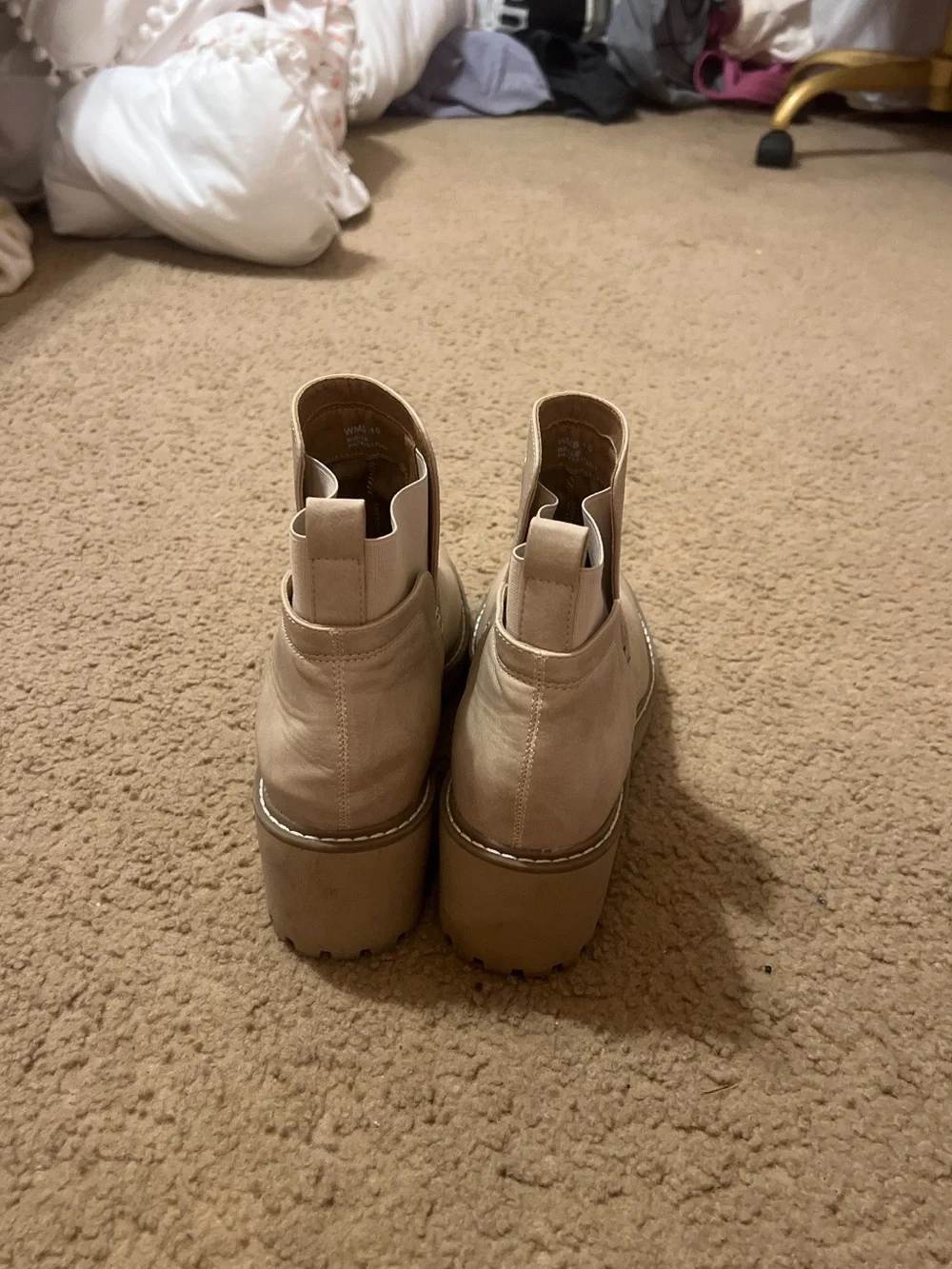 Macy's Cream Leather Chelsea Lug Ankle Boots